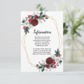 幾何学的なゴールドフレーム ワインレッドの冬の花 招待状 (スタンド正面)