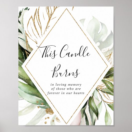 幾何学的なゴールド トロピカル ろうそくが燃える看板 ポスター (正面)