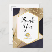 幾何学的なゴールド ネイビーブルー お礼 ロゴ ビジネス ポストカード (正面/裏面)