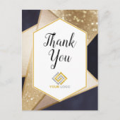 幾何学的なゴールド ネイビーブルー お礼 ロゴ ビジネス ポストカード (正面)