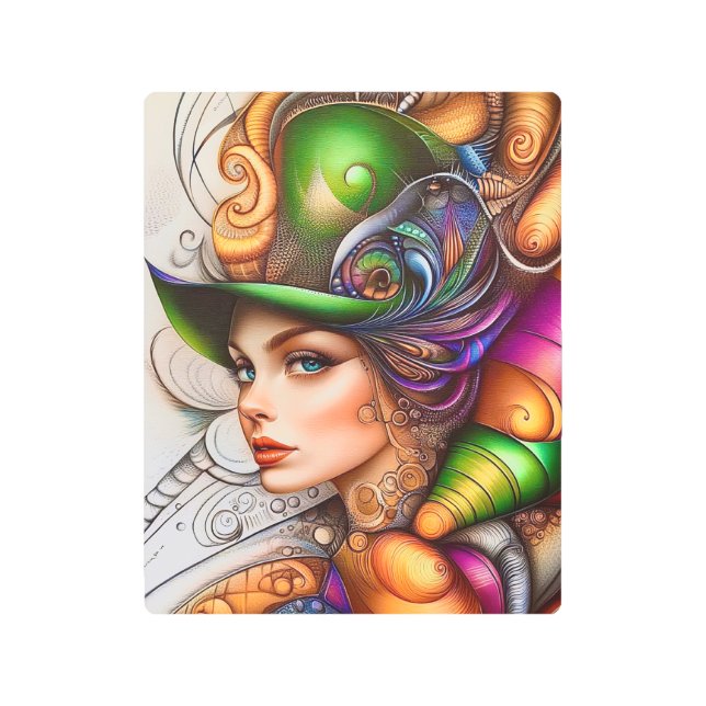 幾何学的なサイケデリック万華鏡のように千変万化するパターンの人 メタルプリント (正面)