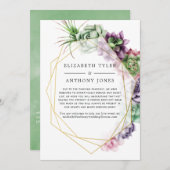 幾何学的なサボテンの結婚式　縮小されたゲストリスト 案内状 (正面/裏面)