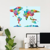 幾何学的なシェイプで作成されたワールドマップ ポスター (ホームオフィス)