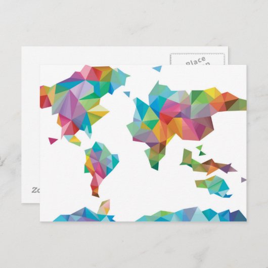 幾何学的なシェイプで作成されたワールドマップ ポストカード (正面/裏面)