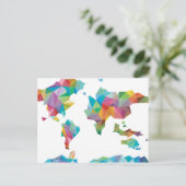 幾何学的なシェイプで作成されたワールドマップ ポストカード (スタンド正面)
