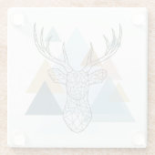 幾何学的なシカのポートレート ガラスコースター (裏面)