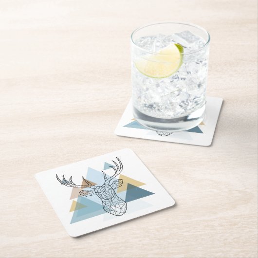 幾何学的なシカのポートレート スクエアペーパーコースター (インサイチュ)