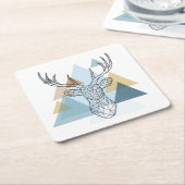 幾何学的なシカのポートレート スクエアペーパーコースター (アングル)