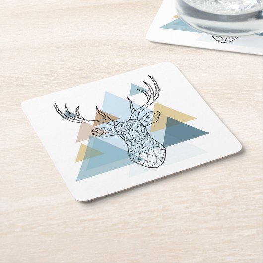 幾何学的なシカのポートレート スクエアペーパーコースター (アングル)