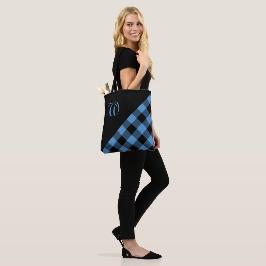 幾何学的なシックなモノグラムの暗藍色のバッファローの点検 トートバッグ (モデル)