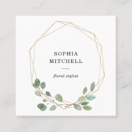 幾何学的なシンプルなユーカリの緑の草木|の金ゴールド スクエア名刺