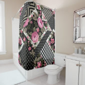 幾何学的なシームレスなフローラパッチワークパターン シャワーカーテン (インサイチュ)
