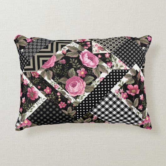 幾何学的なシームレスフローラパッチワークパターン アクセントクッション (正面)