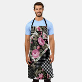 幾何学的なシームレスフローラパッチワークパターン エプロン (着用した状態)