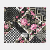 幾何学的なシームレスフローラパッチワークパターン フリースブランケット (正面(横))