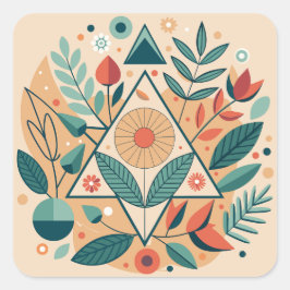 幾何学的なジャングルの葉 スクエアシール
