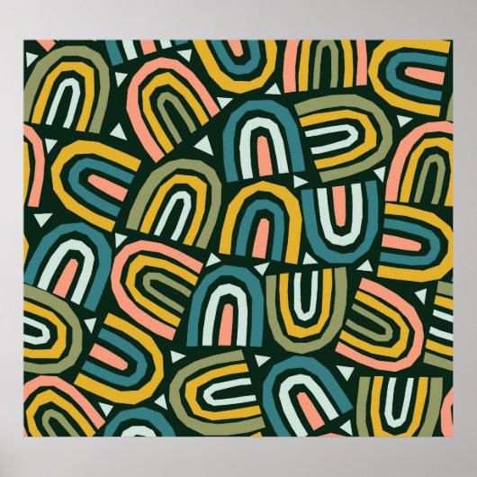 幾何学的なスタイル、ヴィンテージパターンの虹。 ポスター (正面)