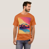 🏎️ 幾何学的なスポーツカーの鮮やかなカラーデザイン Tシャツ (正面フル)