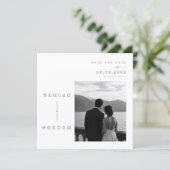 幾何学的なタイポグラフィの結婚式セーブ・ザ・デートカード。 セーブザデート (スタンド正面)