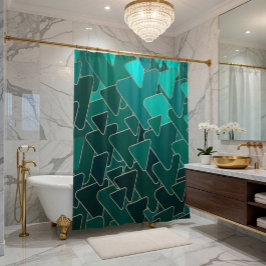 幾何学的なターコイズとゴールドのシャワーカーテン シャワーカーテン
