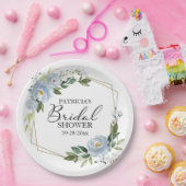 幾何学的なダスティーブルーの花のウェディングシャワー ペーパープレート (パーティー)