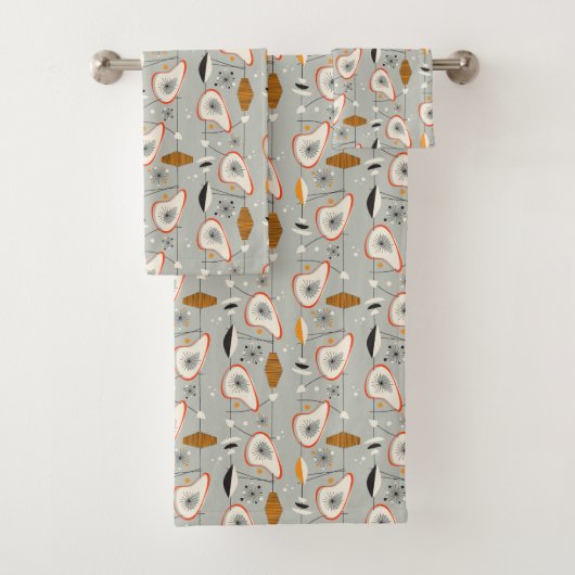 幾何学的なティール(緑がかった色)及び青いパターン バスタオルセット (インサイチュ)