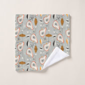 幾何学的なティール(緑がかった色)及び青いパターン バスタオルセット (ウォッシュタオル)