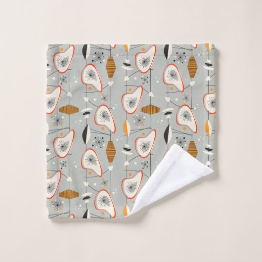 幾何学的なティール(緑がかった色)及び青いパターン バスタオルセット (ウォッシュタオル)