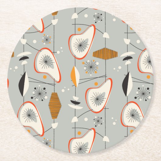 幾何学的なティール（緑がかった色）及び青いパターン ラウンドペーパーコースター (正面)