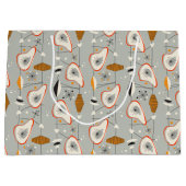 幾何学的なティール（緑がかった色）及び青いパターン ラージペーパーバッグ (正面)