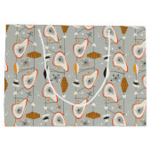 幾何学的なティール（緑がかった色）及び青いパターン ラージペーパーバッグ (裏面)