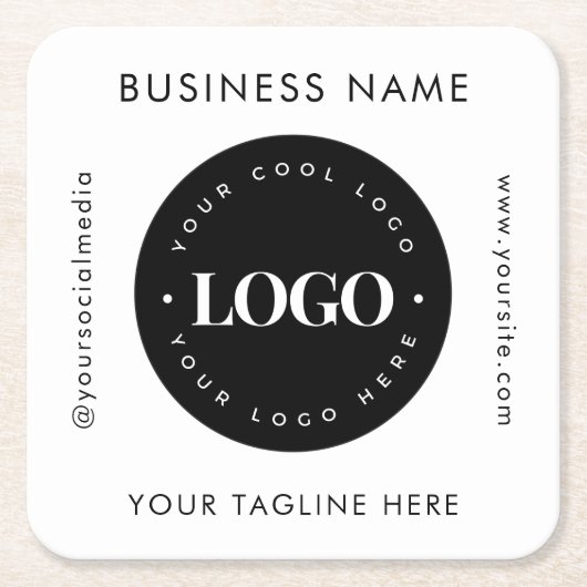 幾何学的なテキストカスタムビジネス会社ロゴモダン スクエアペーパーコースター (正面)