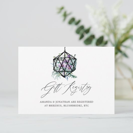 幾何学的なテラリウム 花のウェディングギフト登録 エンクロージャーカード (スタンド正面)
