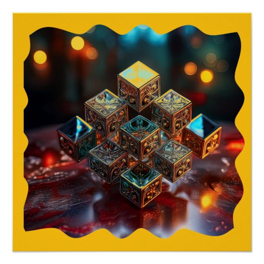 幾何学的なデザインが積み上げられた小さなブロック ポスター (正面)