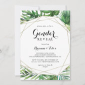 幾何学的なデザインのトロピカルな性別発表パーティー 招待状 (正面)
