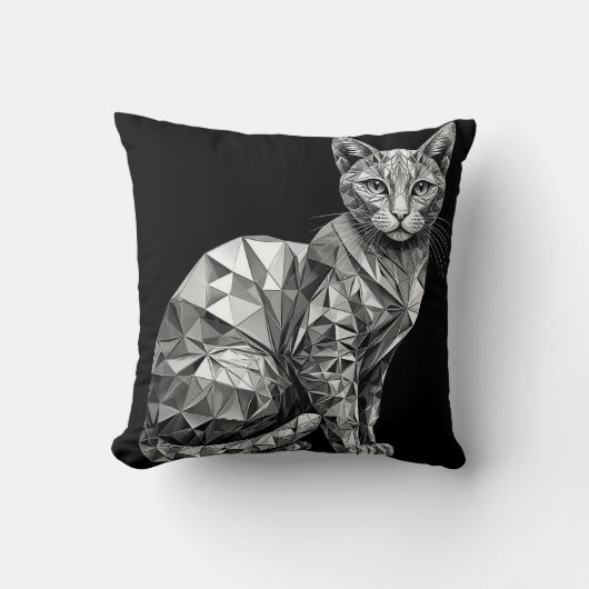 幾何学的なデザインの猫のポリゴナルアート クッション (正面)