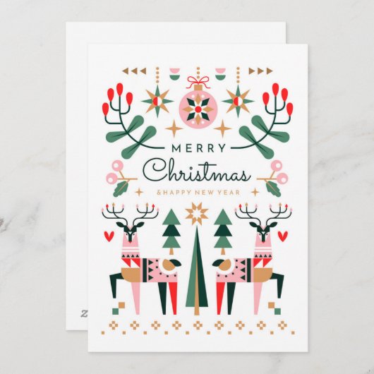 幾何学的なトナカイのクリスマス シーズンカード (正面/裏面)