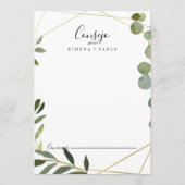 幾何学的なトロピカルグリーンの葉のスペイン風ウェディング アドバイスカード (正面)