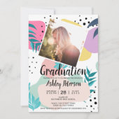 幾何学的なトロピカルリーフの形の写真 卒業式 招待状 (正面)