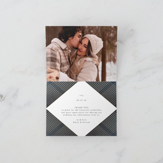 幾何学的なネイビーゴールドのギャツビー結婚式の感謝カード サンキューカード (内部)
