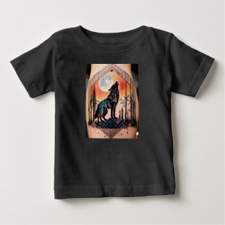 幾何学的なハウリングオオカミの入れ墨、夜景 ベビーTシャツ