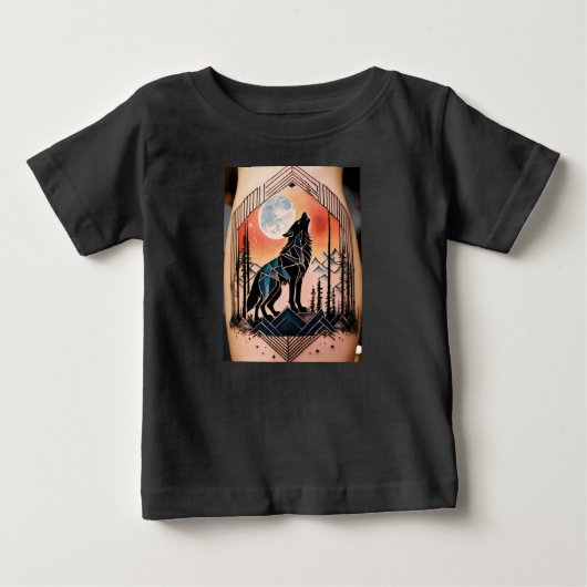 幾何学的なハウリングオオカミの入れ墨、夜景 ベビーTシャツ (正面)