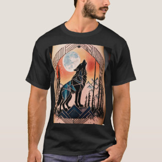幾何学的なハウリングオオカミの入れ墨、夜景 Tシャツ