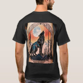 幾何学的なハウリングオオカミの入れ墨、夜景 Tシャツ (裏面)