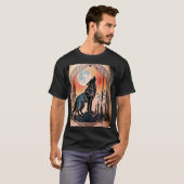幾何学的なハウリングオオカミの入れ墨、夜景 Tシャツ (正面フル)