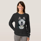 幾何学的なハスキー犬 Tシャツ (正面フル)