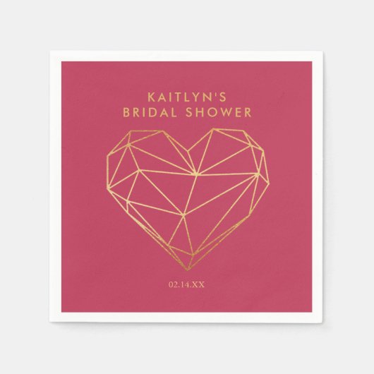 幾何学的なハートのバレンタインデーのブライダルシャワー スタンダードカクテルナプキン (正面)