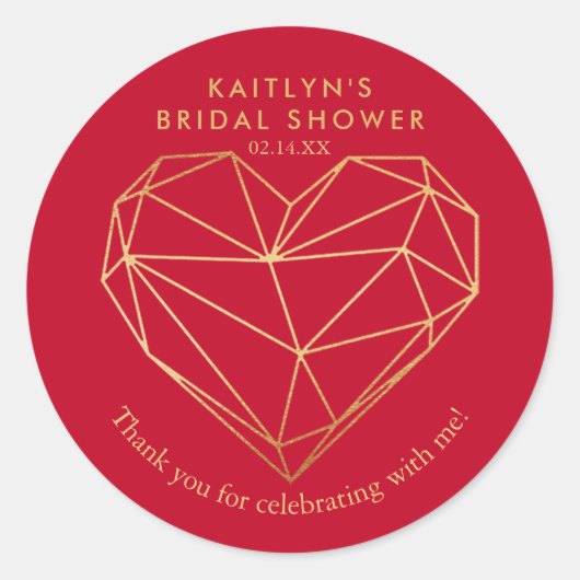 幾何学的なハートのバレンタインデーのブライダルシャワー ラウンドシール (正面)