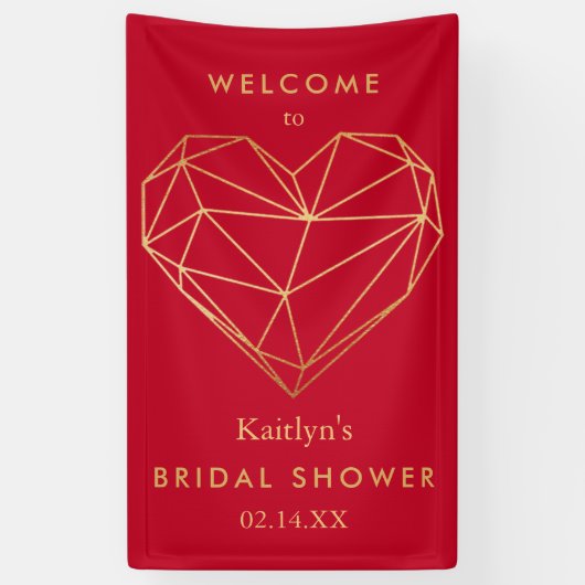 幾何学的なハートのバレンタインデーブライダルシャワー 横断幕 (縦)