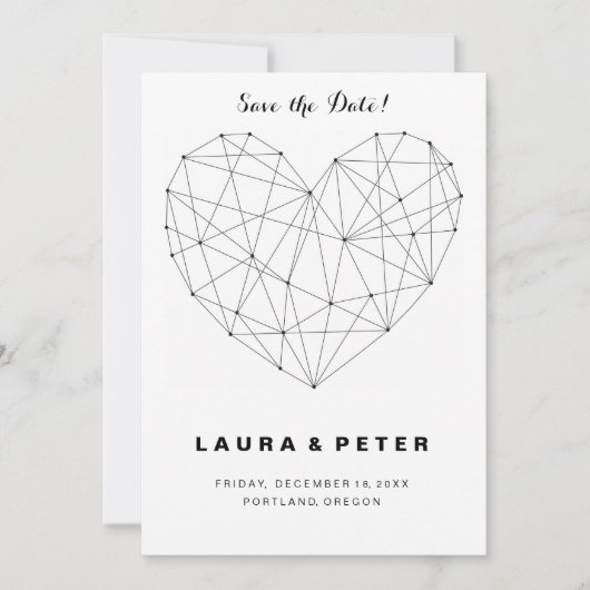 幾何学的なハートの保存日付カードのテンプレート セーブザデート (正面)